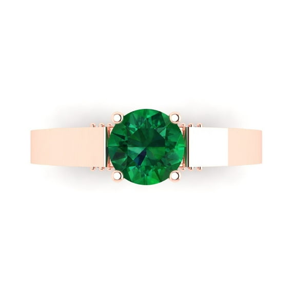 Solitaire with Accents Engagement Ring for Women - 1.06ct Simulated Emerald in 14K Rose Gold Promise Ring
