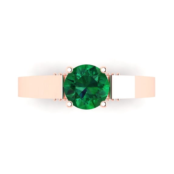 Solitaire with Accents Engagement Ring for Women - 1.06ct Simulated Emerald in 14K Rose Gold Promise Ring