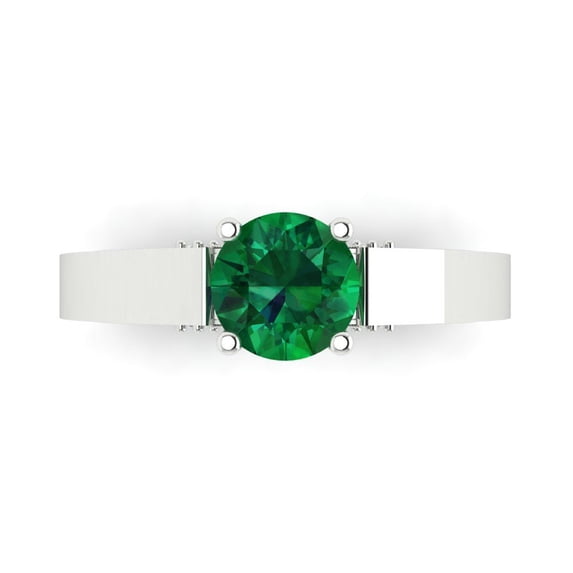 1.06 tcw Round Cut Engagement Ring for Women, Simulated Emerald Solitaire with Accents Bridal Promise Ring for Her in 14K White Gold