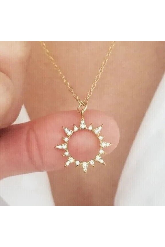 1.06 Ct Round Cut Simulated Diamond Women's "Sun" Pendant 14k Yellow Gold Plated