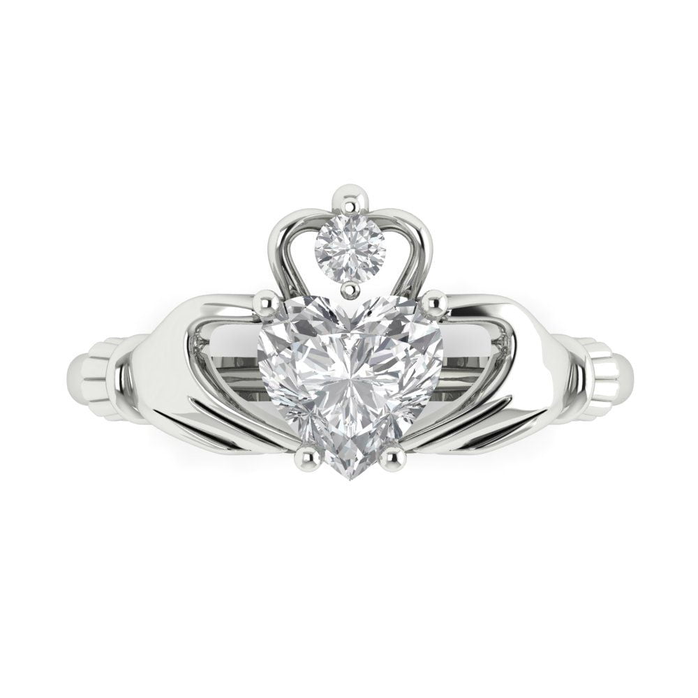 10k White Gold Open Heart Claddagh Promise Ring With CZ Solitaire - Friendship & Engagement Ring - View #11