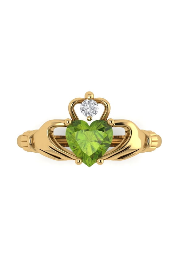 Claddagh Engagement Ring for Women - 1.06ct Natural Peridot in 14K Yellow Gold Promise Ring