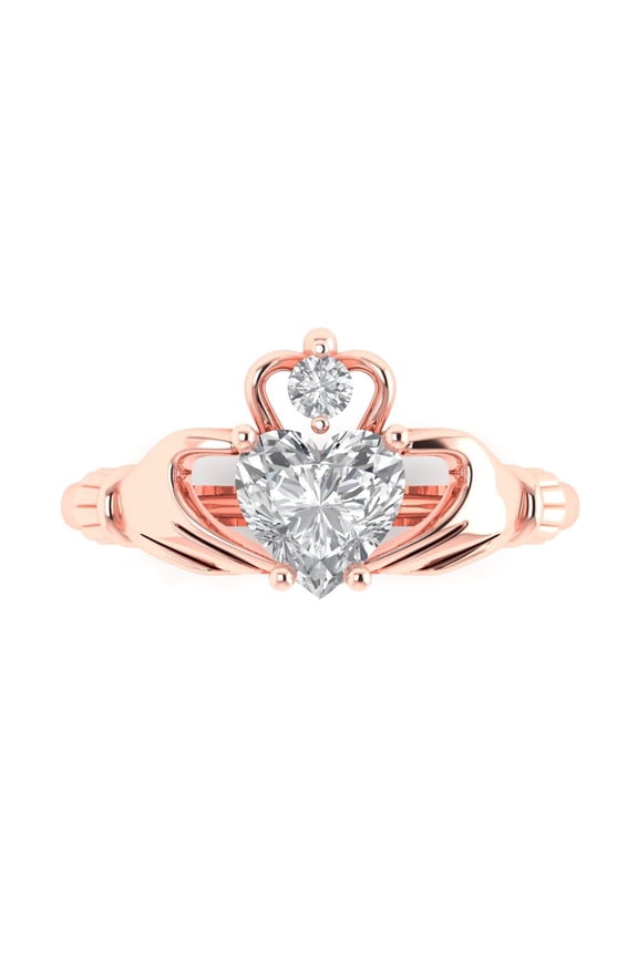 Claddagh Engagement Ring for Women - 1.06ct Simulated Diamond in 14K Rose Gold Promise Ring
