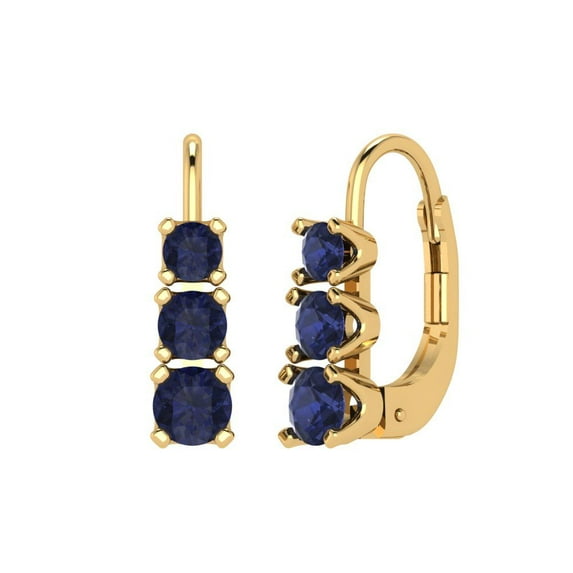 1.06 ct Lever-Back Drop Dangle Earrings for Women | 4mm Round Cut Simulated Blue Sapphire | 18K Yellow Gold