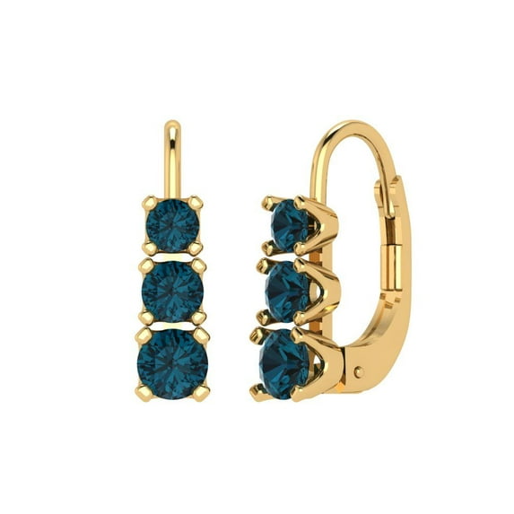 1.06 ct Lever-Back Drop Dangle Earrings for Women | 4mm Round Cut Natural London Blue Topaz | 18K Yellow Gold