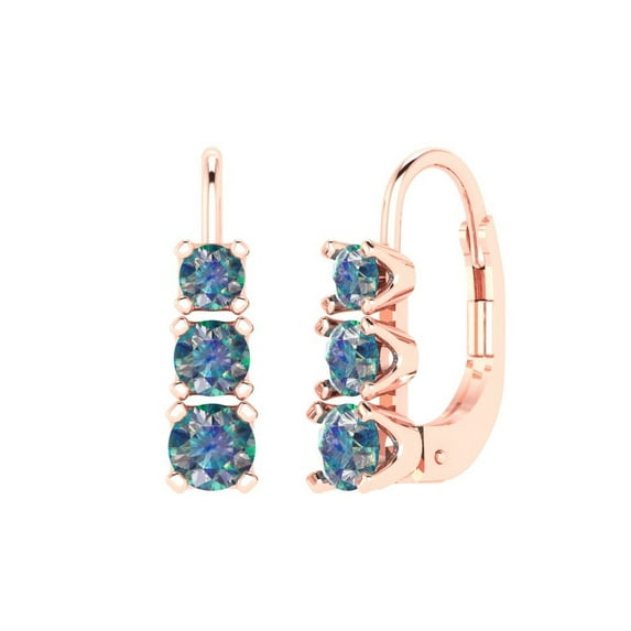 1.06 ct Lever-Back Drop Dangle Earrings for Women | 4mm Round Cut Blue Moissanite | 18K Rose Gold