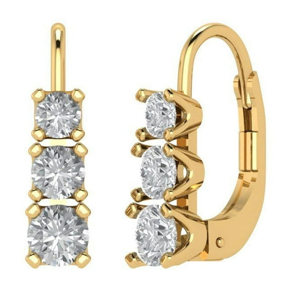 1.06 ct Lever-Back Drop Dangle Earrings for Women | 4mm Round Cut Moissanite | 18K Yellow Gold