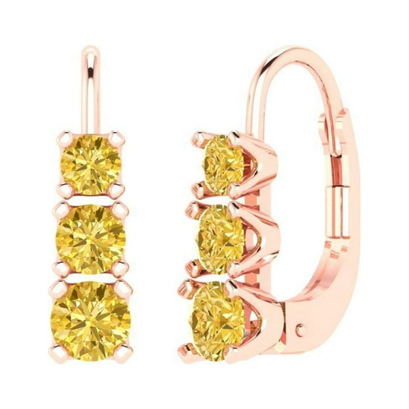 1.06 ct Lever-Back Drop Dangle Earrings for Women | 4mm Round Cut Simulated Yellow Diamond | 18K Rose Gold