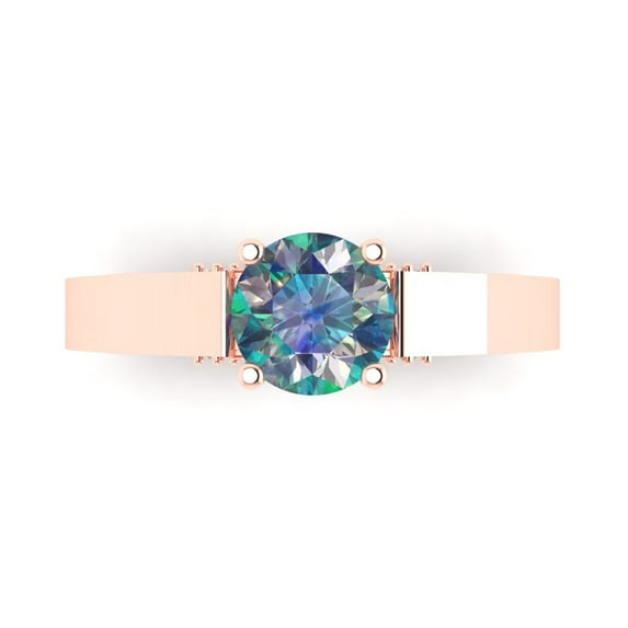 Solitaire with Accents Engagement Ring for Women - 1.06ct Blue Moissanite in 14K Rose Gold Promise Ring