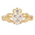 thumbnail image 1 of 1.06 ct Heart Cut Genuine Cultured Diamond SI1-SI2 G-H 14K Yellow Gold Solitaire Claddagh Promise Wedding Statement Engagement Designer Ring size 11, 1 of 6