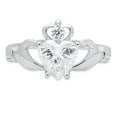 thumbnail image 1 of 1.06 ct Heart Cut Genuine Cultured Diamond VS1-VS2 I-J 14K White Gold Solitaire Claddagh Promise Wedding Statement Engagement Designer Ring size 9, 1 of 6