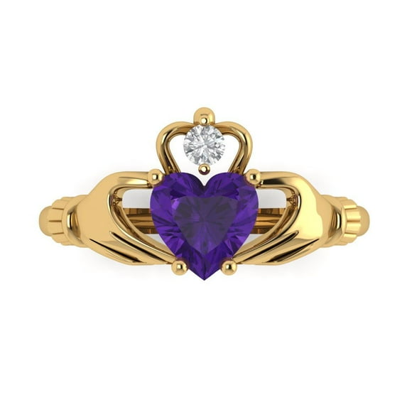 1.06 ctw Claddagh Anniversary Ring for Women | Heart Cut Natural Amethyst | Hyperallergenic Solid 18K Yellow Gold