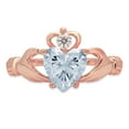 thumbnail image 1 of 1.06 ct Heart Cut Natural Aquamarine Claddagh 18K Rose Gold Womens Engagement Ring, 1 of 4