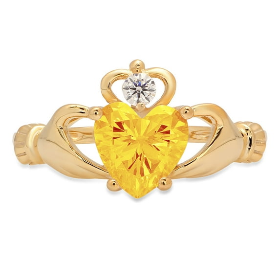 1.06 ct Heart Cut Natural Citrine Claddagh 14K Yellow Gold Womens Engagement Ring