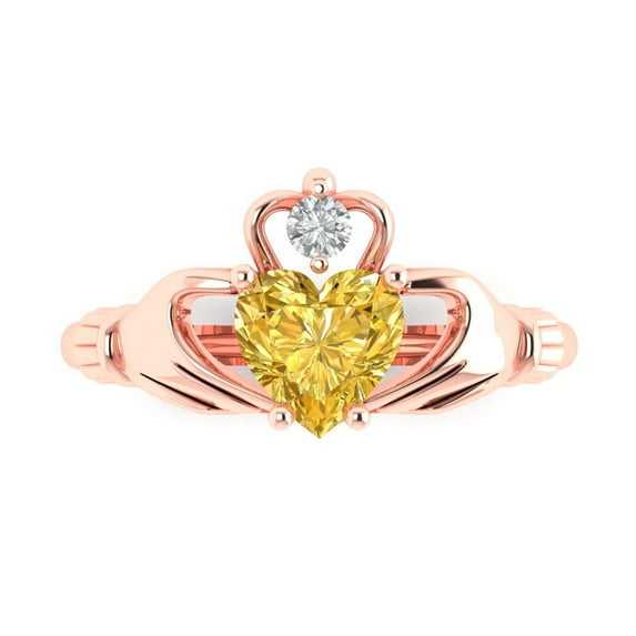 Clara Pucci 14K Rose Gold 1.06ct Citrine Claddagh Ring for Women