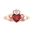 thumbnail image 1 of 1.06 ctw Claddagh Anniversary Ring for Women | Heart Cut Natural Garnet | Hyperallergenic Solid 18K Rose Gold, 1 of 5