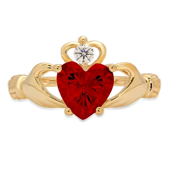 1.06 ct Heart Cut Natural Garnet Claddagh 18K Yellow Gold Womens Engagement Ring