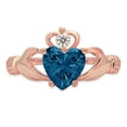 thumbnail image 1 of 1.06 ct Heart Cut Natural London Blue Topaz Claddagh 18K Rose Gold Womens Engagement Ring, 1 of 6
