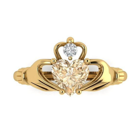 1.06 ctw Claddagh Anniversary Ring for Women | Heart Cut Natural Morganite | Hyperallergenic Solid 14K Yellow Gold