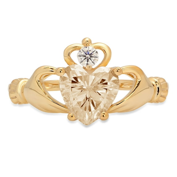 1.06 ct Heart Cut Natural Morganite Claddagh 18K Yellow Gold Womens Engagement Ring