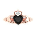 thumbnail image 1 of Clara Pucci 14K Rose Gold Solid Gold Onyx Claddagh Anniversary Ring for Women - 1.06 cttw Heart Cut, 1 of 8
