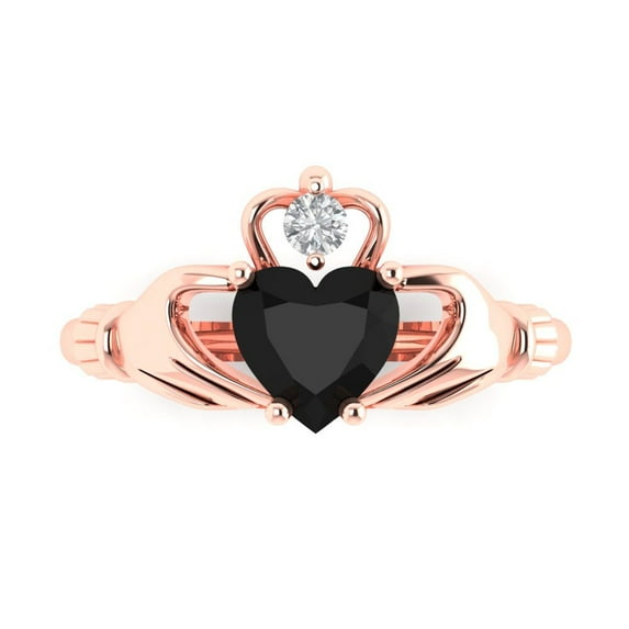 1.06 ctw Claddagh Anniversary Ring for Women | Heart Cut Natural Onyx | Hyperallergenic Solid 18K Rose Gold