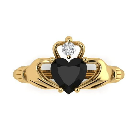 1.06 ctw Claddagh Anniversary Ring for Women | Heart Cut Natural Onyx | Hyperallergenic Solid 18K Yellow Gold