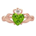 thumbnail image 1 of 1.06 ct Heart Cut Natural Peridot Claddagh 14K Rose Gold Womens Engagement Ring, 1 of 5
