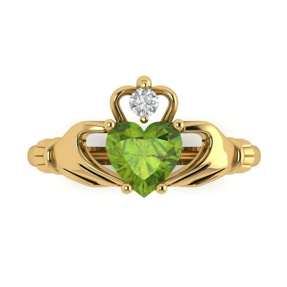 1.06 ctw Claddagh Anniversary Ring for Women | Heart Cut Natural Peridot | Hyperallergenic Solid 18K Yellow Gold