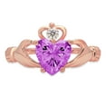 thumbnail image 1 of 1.06 ct Heart Cut Simulated Alexandrite Claddagh 14K Rose Gold Womens Engagement Ring, 1 of 3