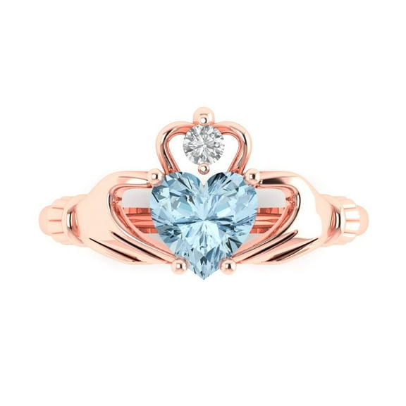 1.06 ct Heart Cut Simulated Blue Diamond Claddagh Engagement Ring for Women in 18K Rose Gold