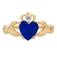 thumbnail image 1 of 1.06 ct Heart Cut Simulated Blue Sapphire Claddagh 18K Yellow Gold Womens Engagement Ring, 1 of 4