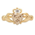 thumbnail image 1 of 1.06 ct Heart Cut Simulated Champagne Diamond Claddagh 18K Yellow Gold Womens Engagement Ring, 1 of 5
