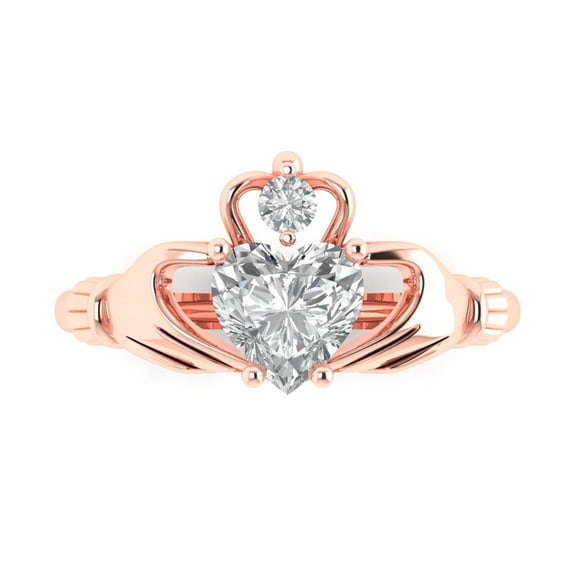 1.06 ctw Claddagh Anniversary Ring for Women | Heart Cut Zirconia Diamond | Hyperallergenic Solid 18K Rose Gold
