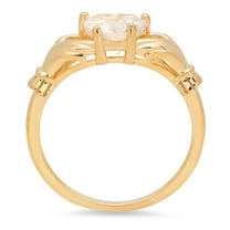 1.06 ct Heart Cut Simulated Diamond Claddagh Engagement Ring for Women in 18K Yellow Gold