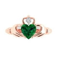 thumbnail image 1 of 1.06 ct Heart Cut Simulated Emerald Claddagh 18K Rose Gold Womens Engagement Ring, 1 of 5