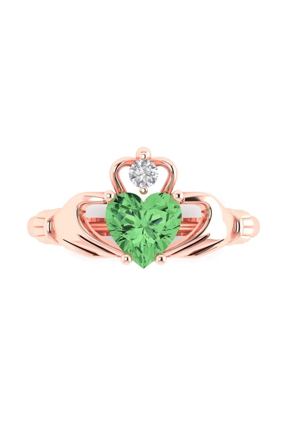 1.06 ct Heart Cut Simulated Green Diamond Claddagh Engagement Ring for Women in 14K Rose Gold