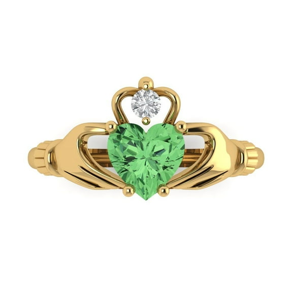 Clara Pucci 14K Yellow Gold 1.06ct Green Claddagh Ring for Women