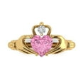 thumbnail image 1 of 1.06 ct Heart Cut Simulated Pink Diamond Claddagh Engagement Ring for Women in 18K Yellow Gold, 1 of 5