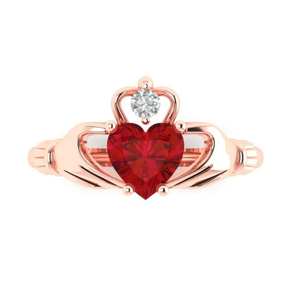 1.06 ct Heart Cut Simulated Pink Tourmaline Claddagh Engagement Ring for Women in 14K Rose Gold