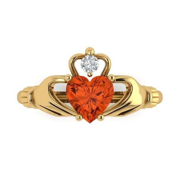 1.06 ct Heart Cut Simulated Red Diamond Claddagh Engagement Ring for Women in 18K Yellow Gold