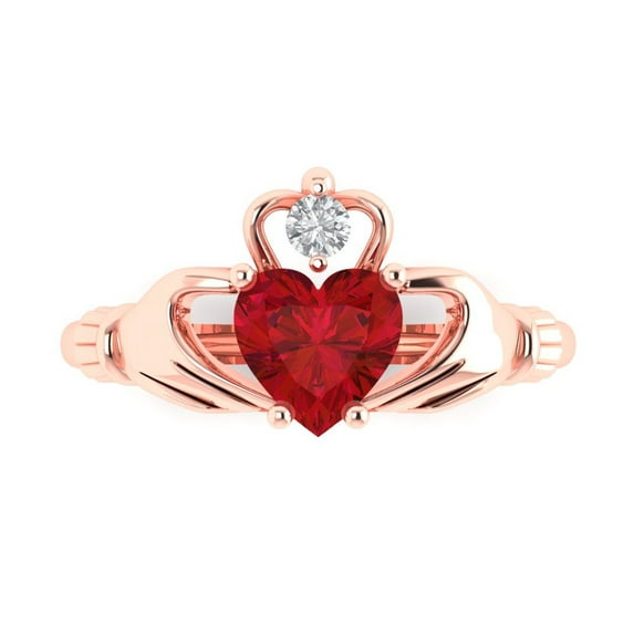 Clara Pucci 14K Rose Gold 1.06ct Ruby Claddagh Ring for Women