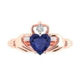 thumbnail image 1 of 1.06 ctw Claddagh Anniversary Ring for Women | Heart Cut Simulated Tanzanite | Hyperallergenic Solid 14K Rose Gold, 1 of 5