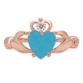 thumbnail image 1 of 1.06 ct Heart Cut Simulated Turquoise Claddagh 14K Rose Gold Womens Engagement Ring, 1 of 5
