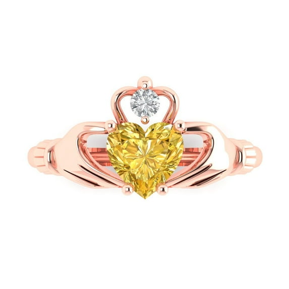 Clara Pucci 14K Rose Gold Solid Gold Yellow Claddagh Anniversary Ring for Women - 1.06 cttw Heart Cut