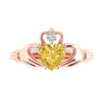 thumbnail image 1 of 1.06 ctw Claddagh Anniversary Ring for Women | Heart Cut Simulated Yellow Diamond | Hyperallergenic Solid 18K Rose Gold, 1 of 5