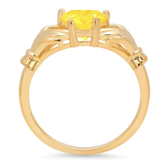1.06 ct Heart Cut Simulated Yellow Diamond Claddagh Engagement Ring for Women in 14K Yellow Gold