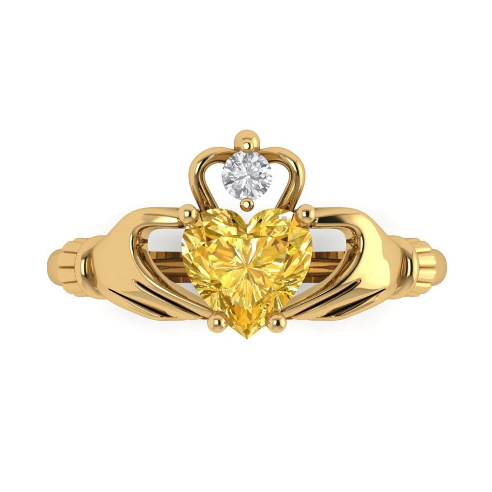 1.06 ct Heart Cut Simulated Yellow Diamond Claddagh Engagement Ring for ...
