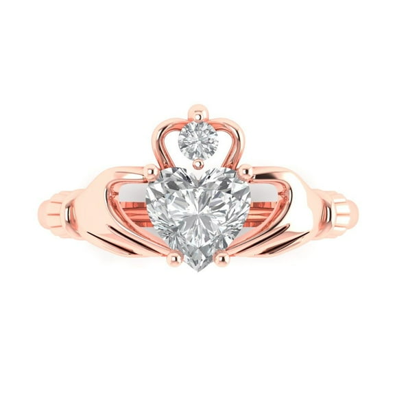 1.06 ct Heart Cut White Sapphire Claddagh Engagement Ring for Women in 14K Rose Gold