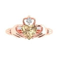 thumbnail image 1 of 1.06 ctw Claddagh Anniversary Ring for Women | Heart Cut Yellow Moissanite | Hyperallergenic Solid 18K Rose Gold, 1 of 5